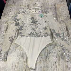 Pink stitch stretchy bodysuit with back cutout